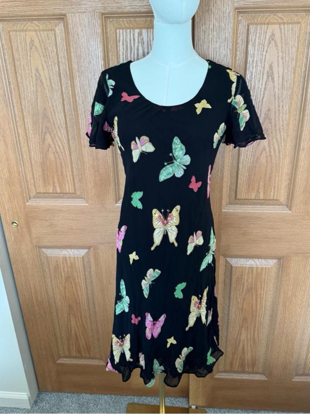 Chadwicks Black Scoop-Neck Midi Dress with Multicolor Butterfly Print